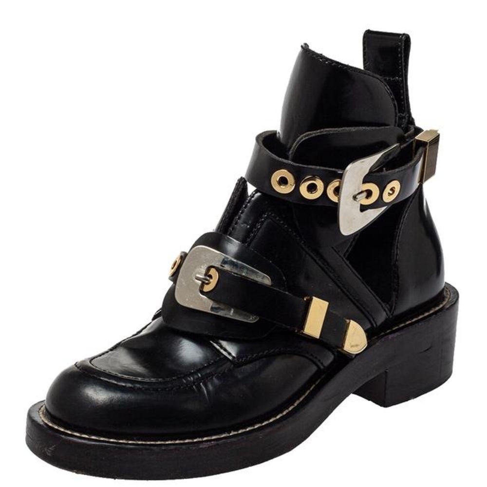 Balenciaga Black Centurion Ankle Buckle Cut Boots